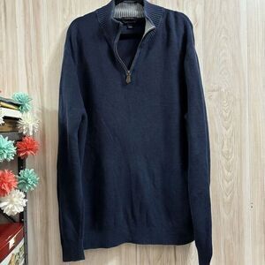 Lands' End Blue Rugged Quarter Zip Pullover Sweater  100% Supima Cotton XXL Soft